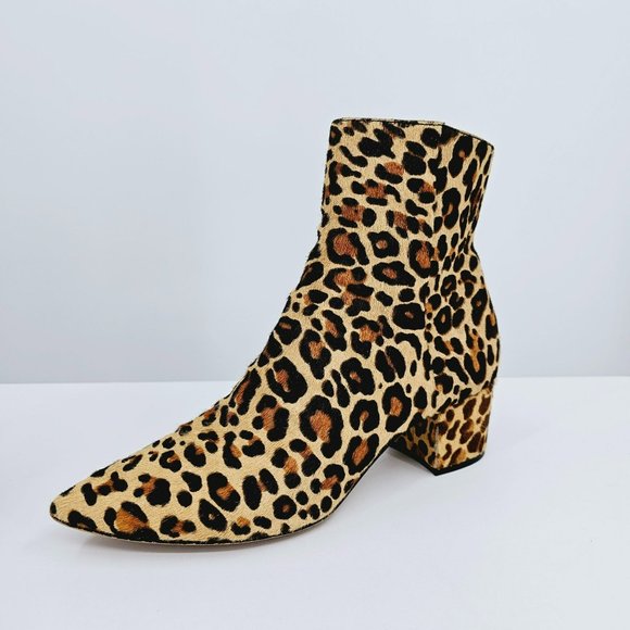 Dolce Vita Bel Ankle Booties 8 Brown Black Leopard Calf Hair Block Heel Side Zip - Picture 1 of 13